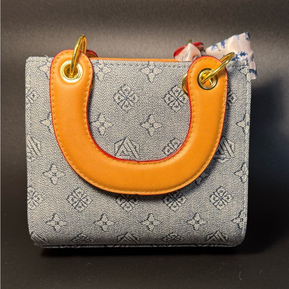 Stylish Denim and Tan Handbag